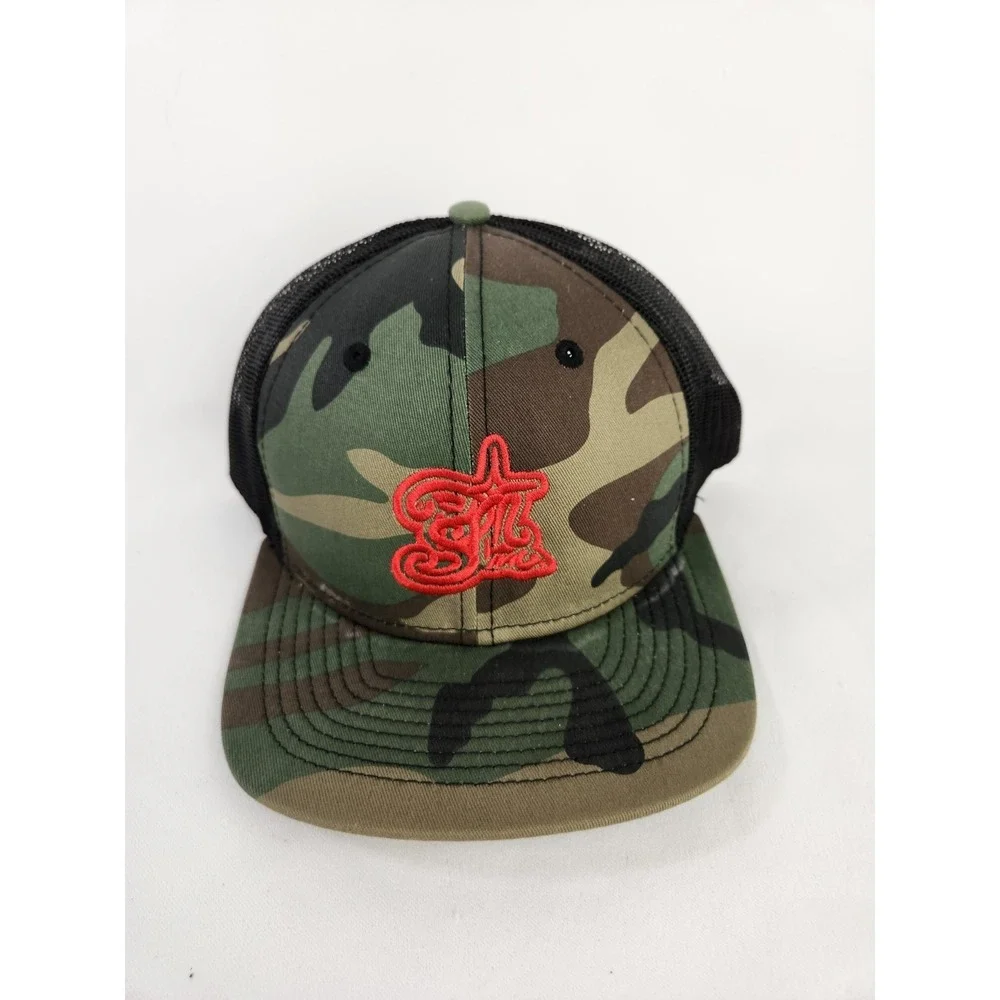 Camouflage Snapback Hat Yupoong trucker Cap Red Logo Camo Mesh
